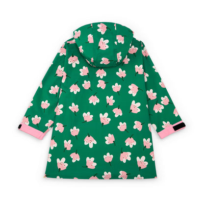 Poncho de pluie enfant vert imprimé fleurs poches capuche Hello Hossy