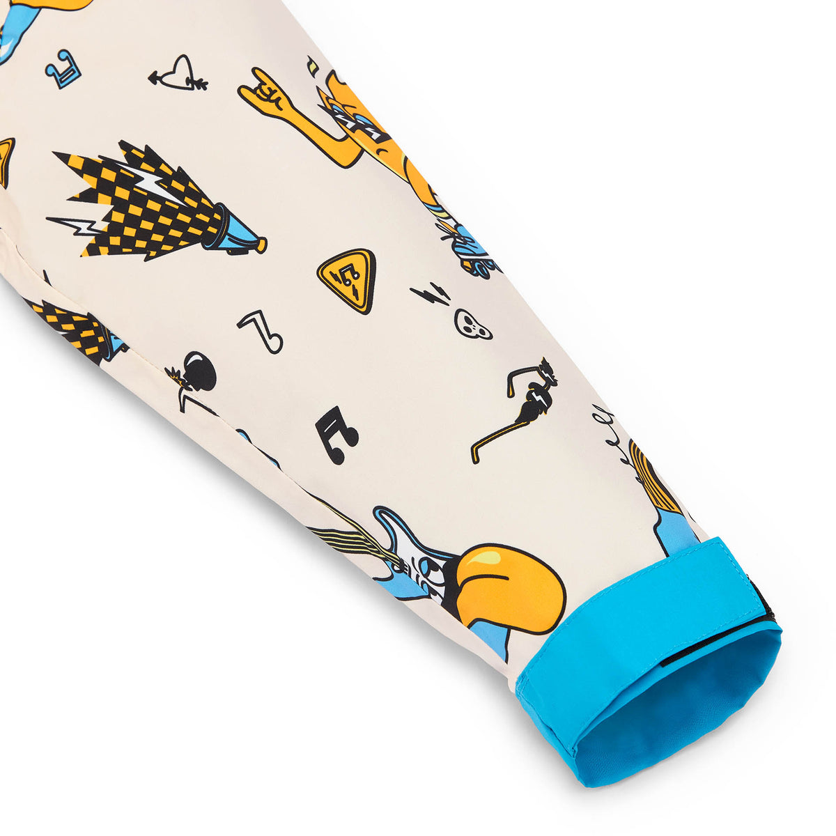 Manche poncho pluie enfant crème motifs musique bord bleu Hello Hossy