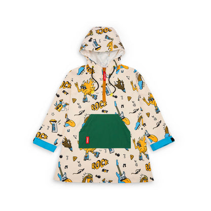 Poncho de pluie enfant crème imprimé musique poche kangourou verte Hello Hossy