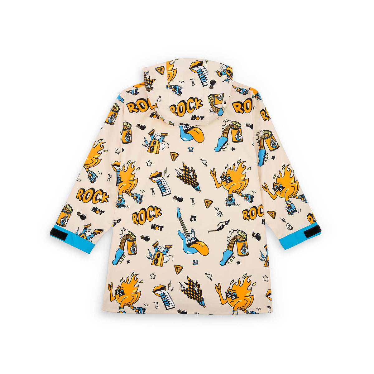 Poncho de pluie enfant crème motifs musique orange et vert Hello Hossy