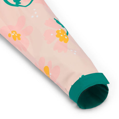 Manche poncho enfant rose motifs fleurs fermeture vert Hello Hossy