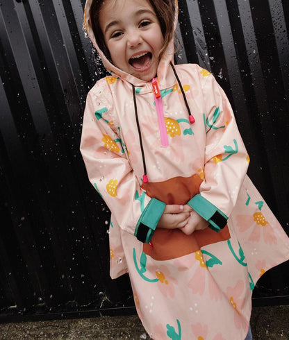 Poncho de pluie enfant rose motif fleurs camel vert Hello Hossy