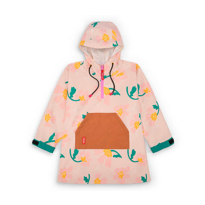 Poncho de pluie enfant rose motif fleurs poche camel Hello Hossy
