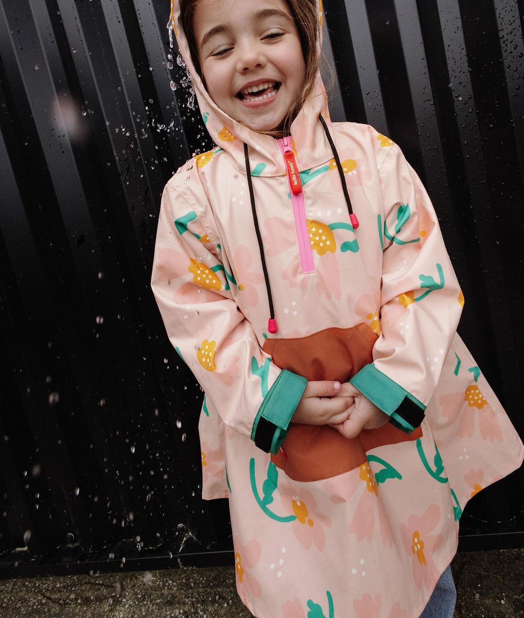 Poncho de pluie enfant rose camel vert motif fleurs capuche Hello Hossy