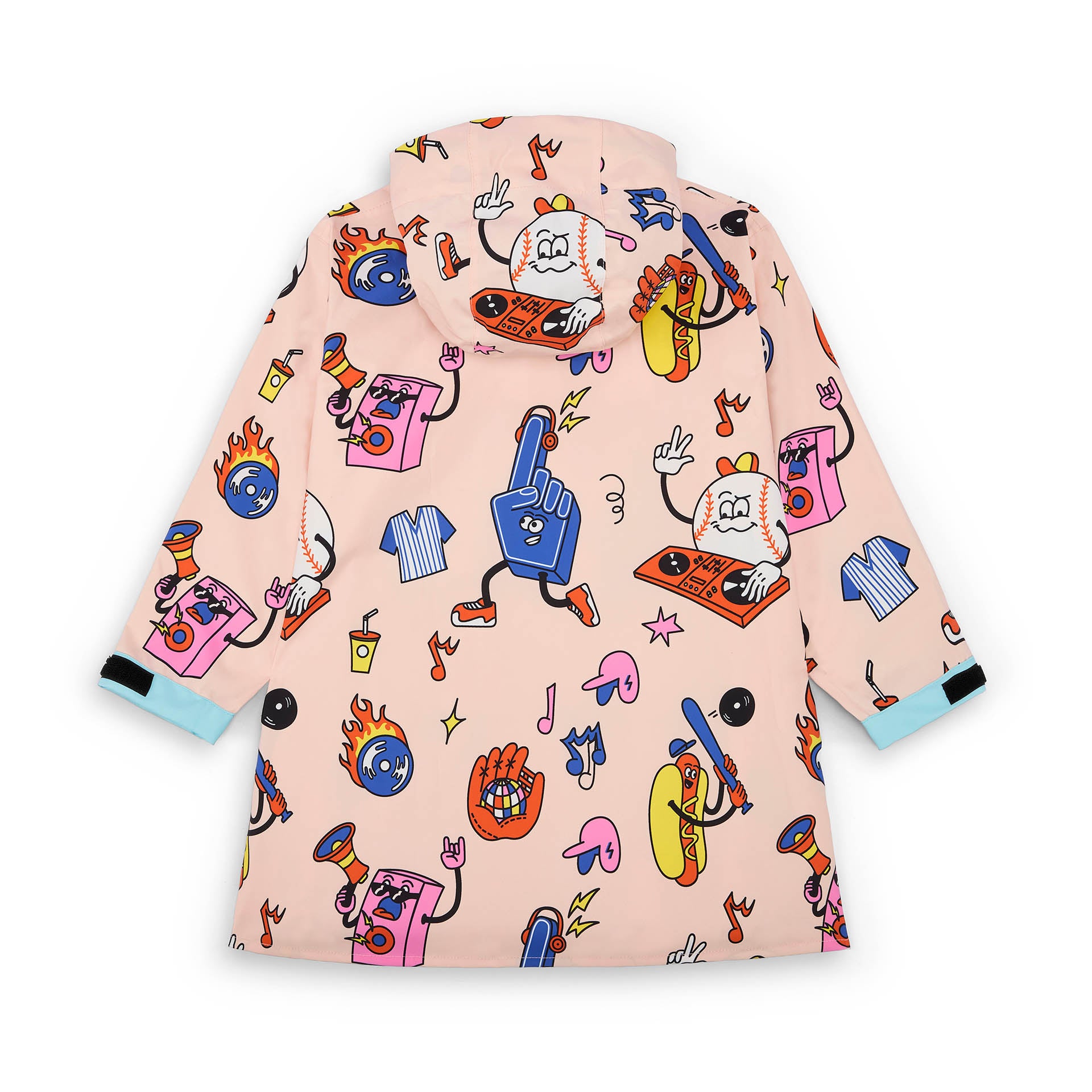 Poncho de pluie enfant crème imprimé sport food manches bleues Hello Hossy