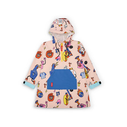 Poncho de pluie enfant rose imprimé coloré poche bleue Hello Hossy