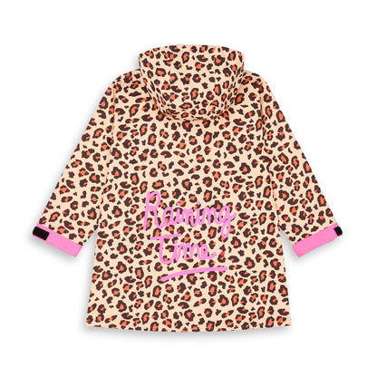 Poncho de Pluie avec capuche Léopard pour enfant et parent – vue à plat, de dos
