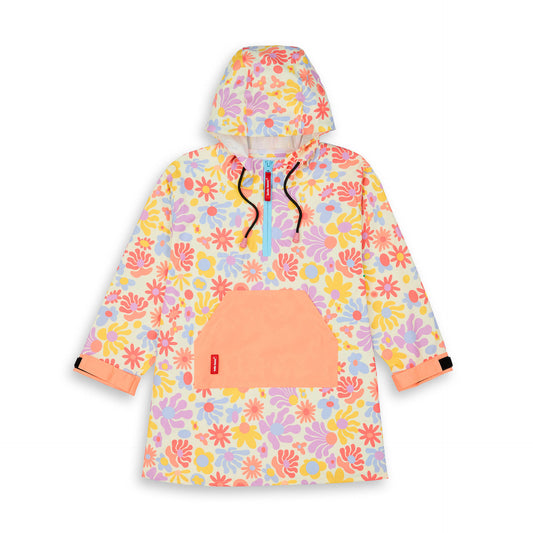 Poncho de Pluie imperméable avec capuche Retro Flowers pour enfant – vue à plat, de face