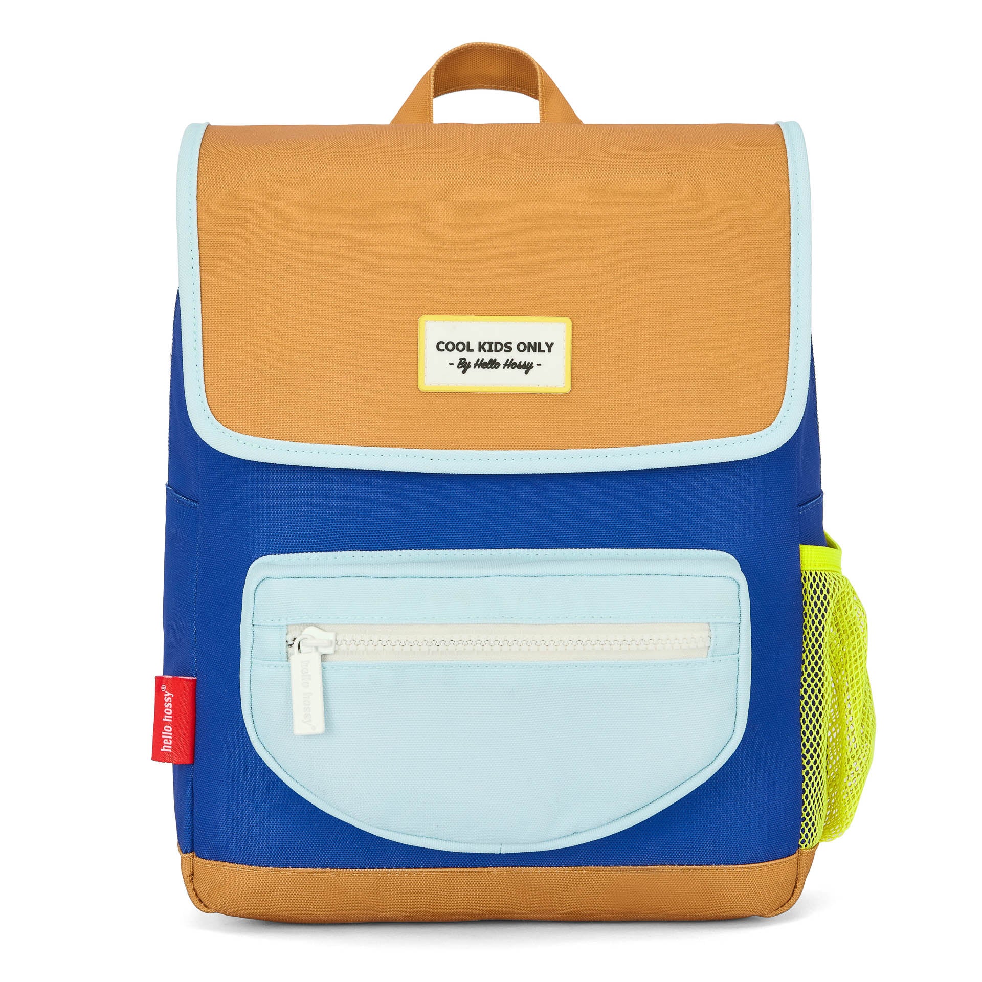 Sac à dos enfant bleu pochette zip coque camel Hello Hossy