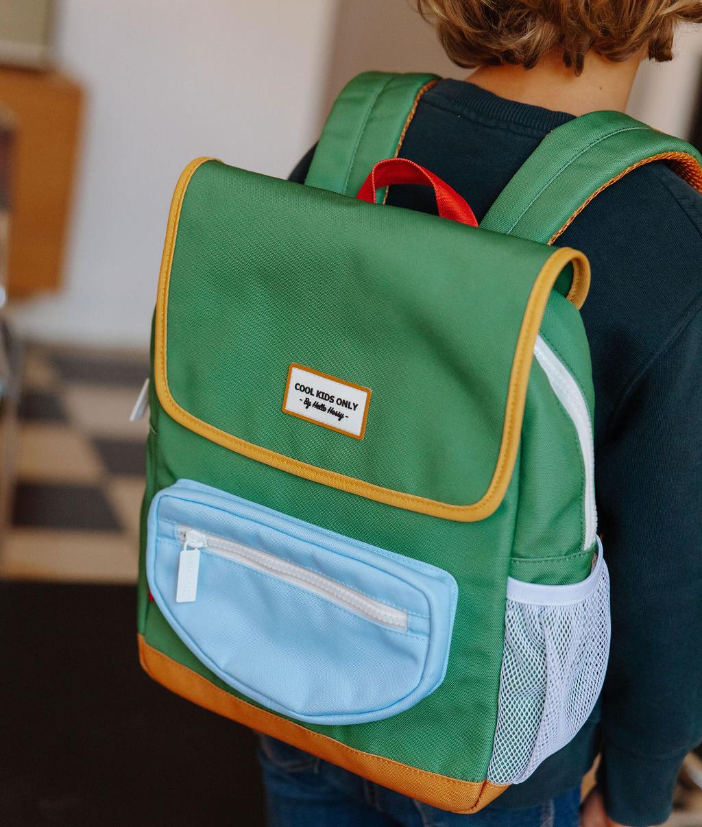 Sac à dos enfant vert poche bleue Hello Hossy