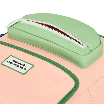 Sac à dos enfant rose vert détails poche avant Hello Hossy