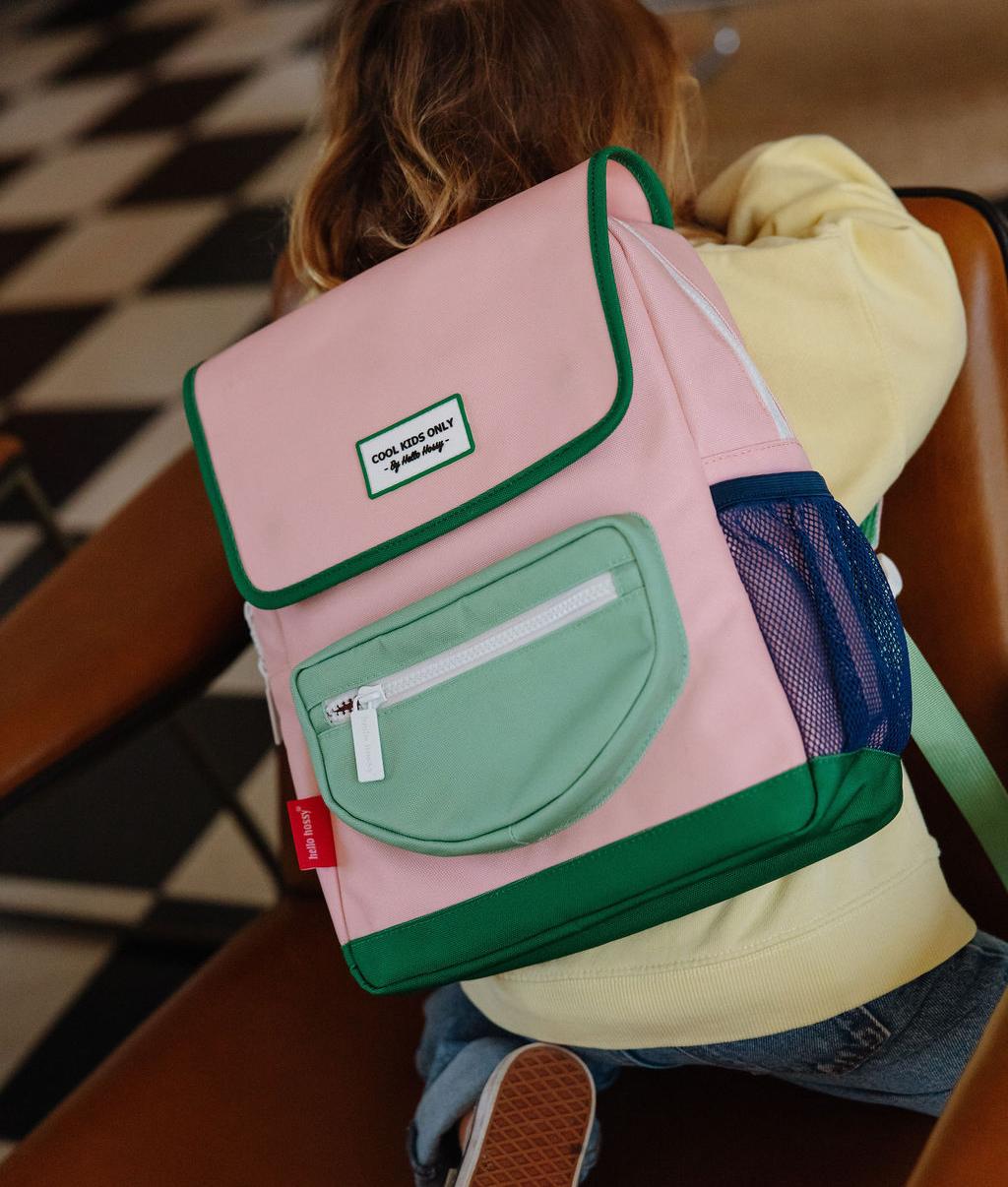 Sac à dos enfant rose poche zip verte Hello Hossy