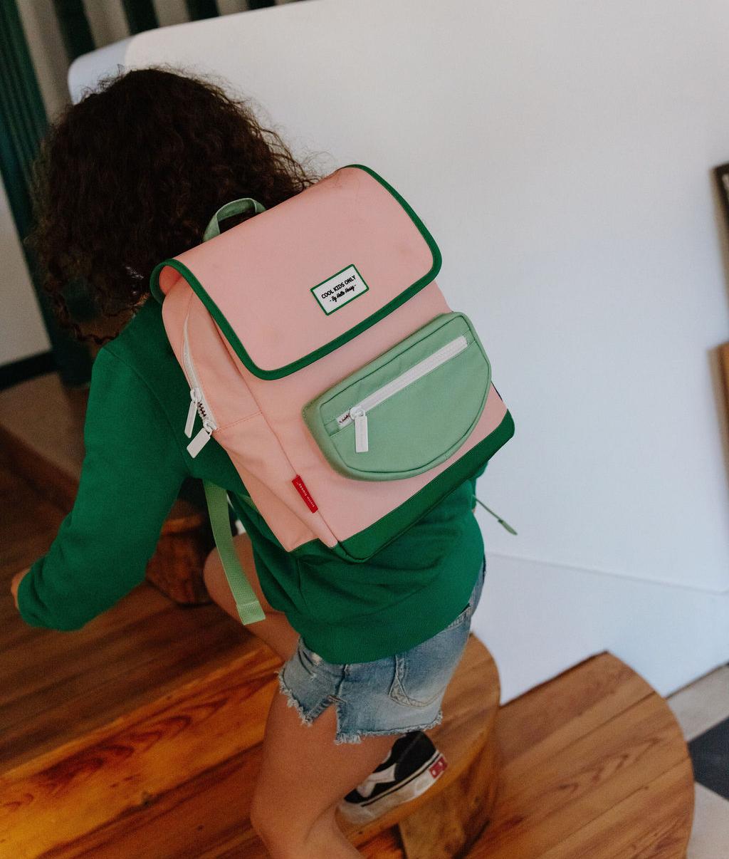 Sac à dos enfant rose poche vert Hello Hossy
