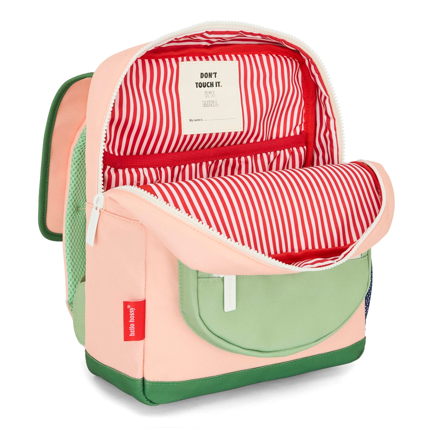 Sac à dos enfant rose vert intérieur rayé Hello Hossy