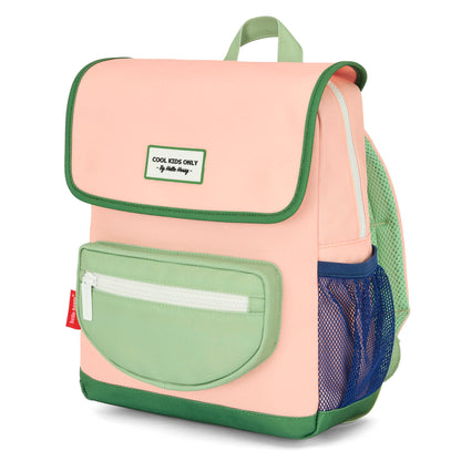 Sac à dos enfant rose vert poche avant Hello Hossy