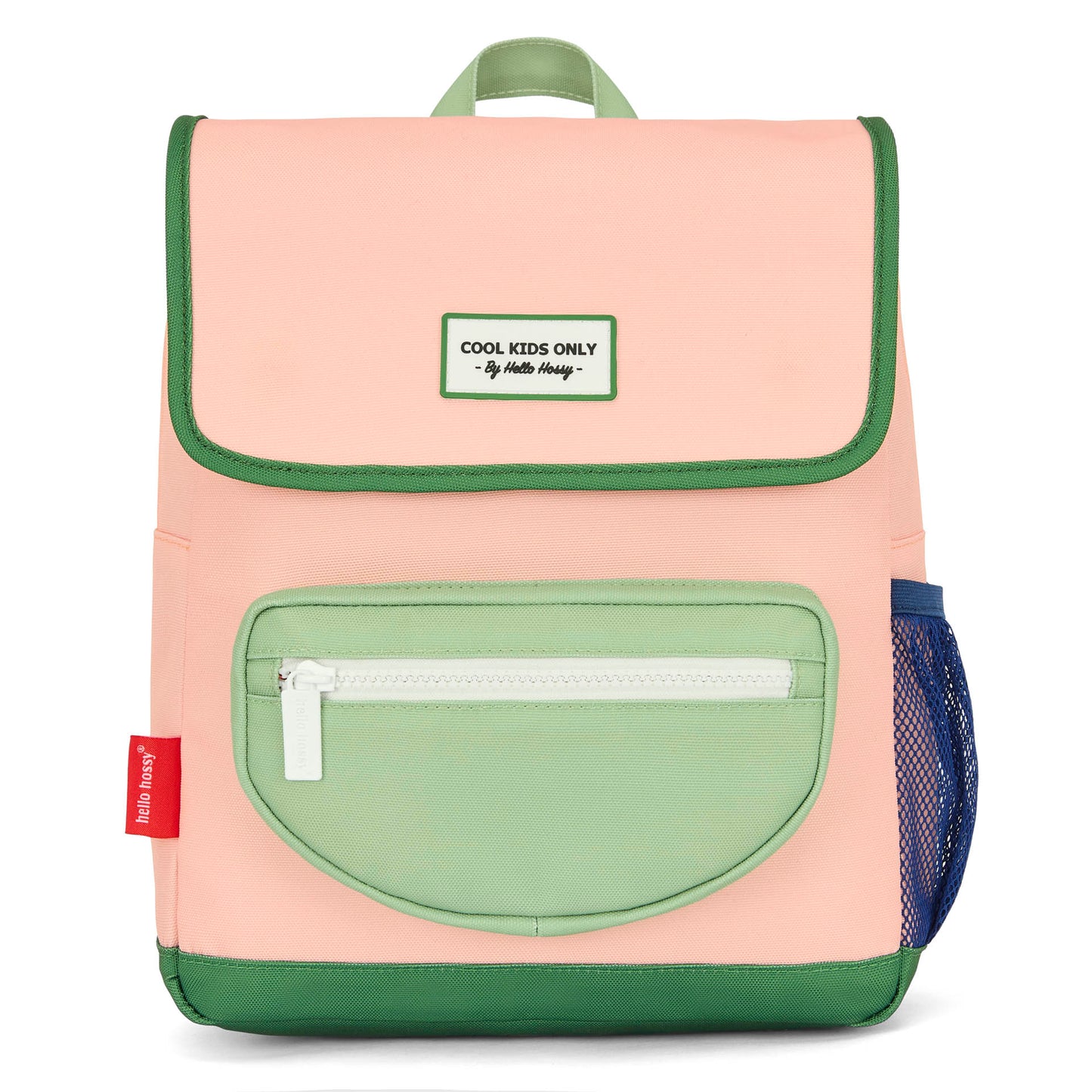 Sac à dos enfant rose vert poche avant Hello Hossy