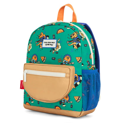 Sac à dos enfant vert imprimé animaux poche beige Hello Hossy