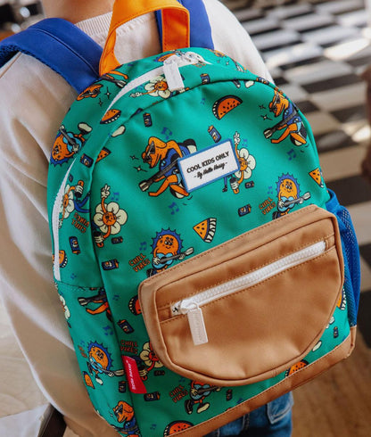 Sac à dos enfant vert imprimé animaux poche camel Hello Hossy