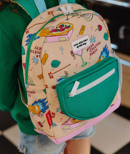 Sac à dos enfant beige vert imprimé food poche frontale Hello Hossy