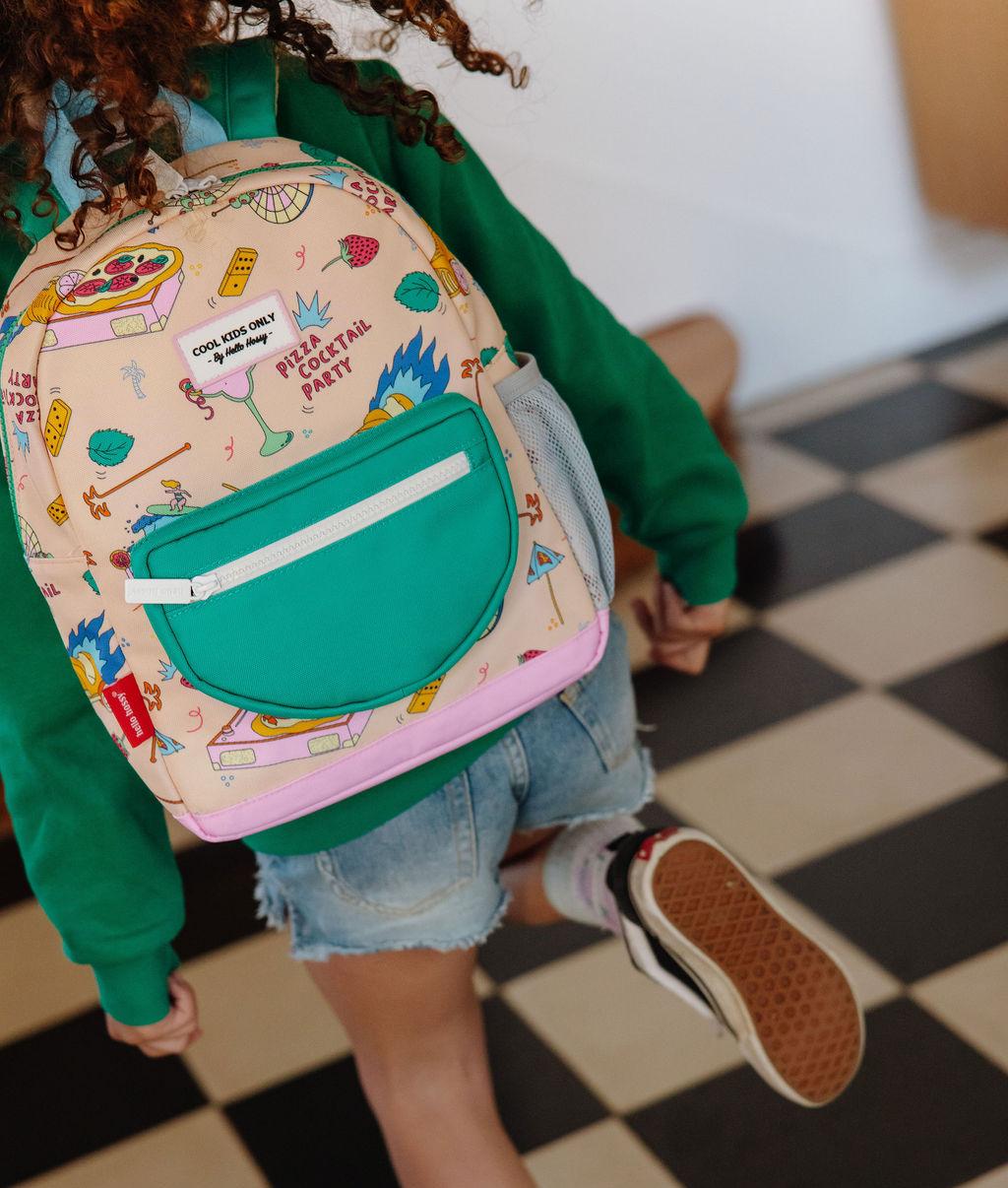 Sac à dos enfant beige motifs food poche verte Hello Hossy