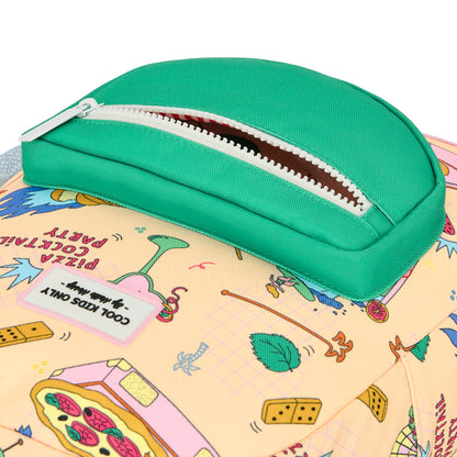 Sac à dos enfant beige vert motifs food poche zippée Hello Hossy