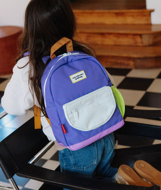 Sac à dos enfant violet poche blanche Hello Hossy