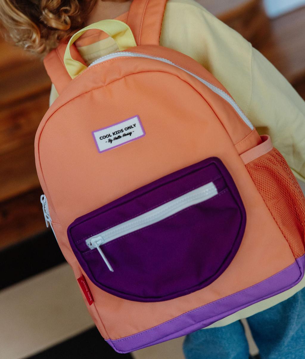 Sac à dos enfant orange poche violette Hello Hossy