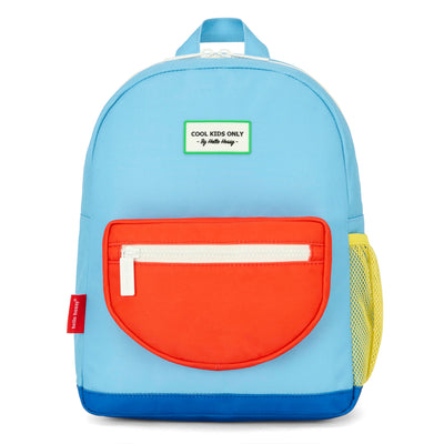 Sac à dos enfant bleu poche orange filet jaune Hello Hossy