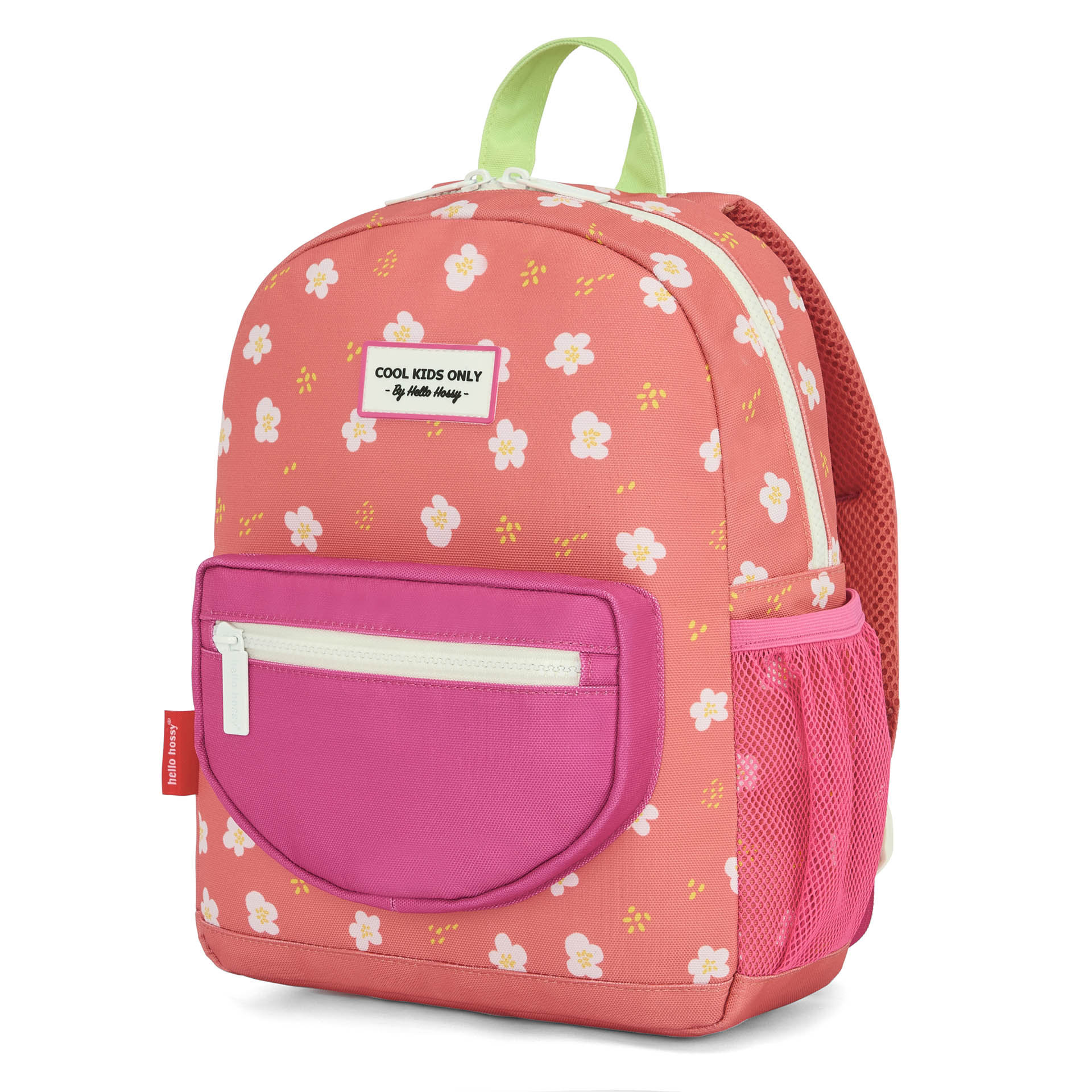 Sac à dos enfant corail imprimé fleurs poche rose Hello Hossy