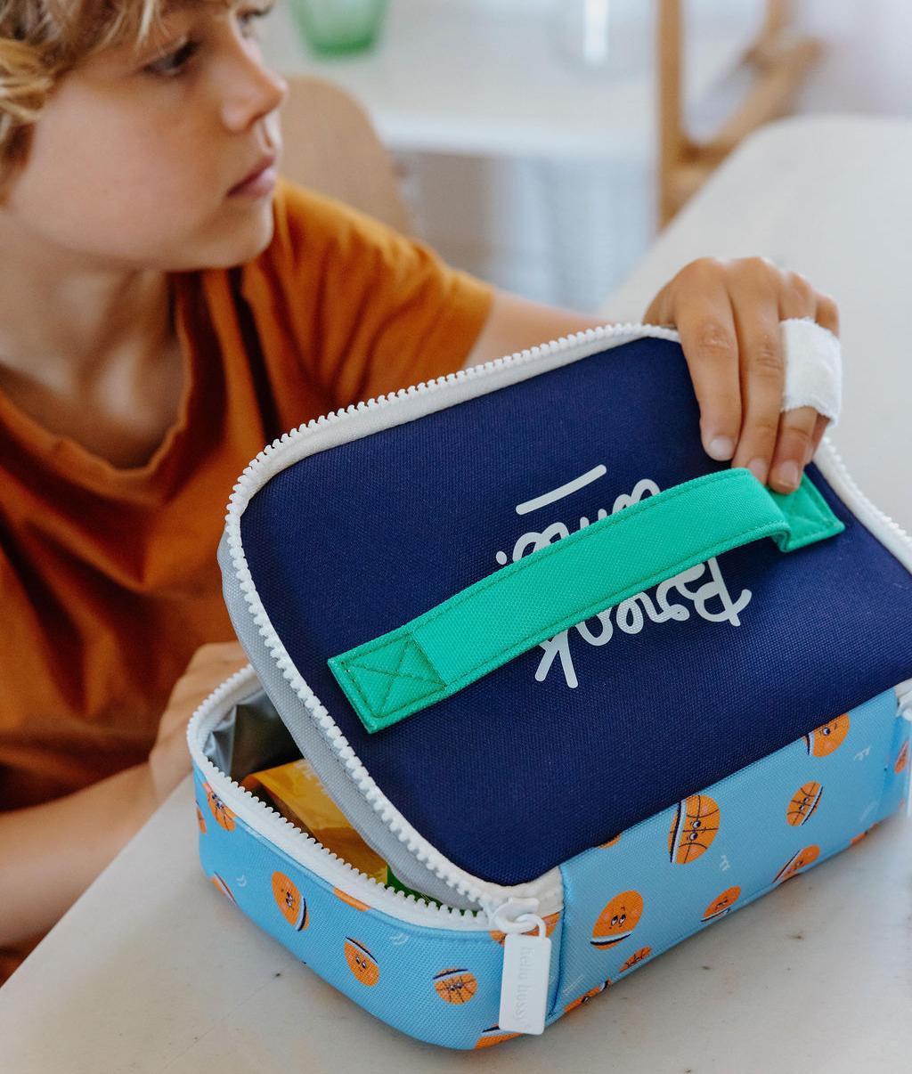 Sac goûter enfant bleu orange motif ballons Hello Hossy