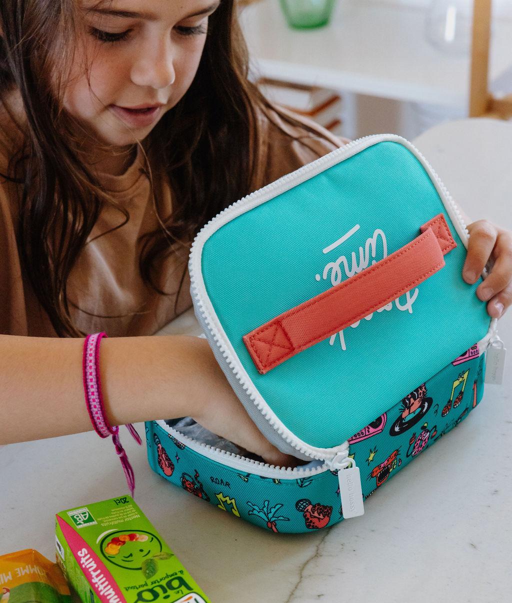 Sac goûter enfant vert corail motifs animaux poignée Hello Hossy