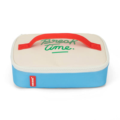 Sac goûter enfant bleu détail rouge inscription verte Hello Hossy