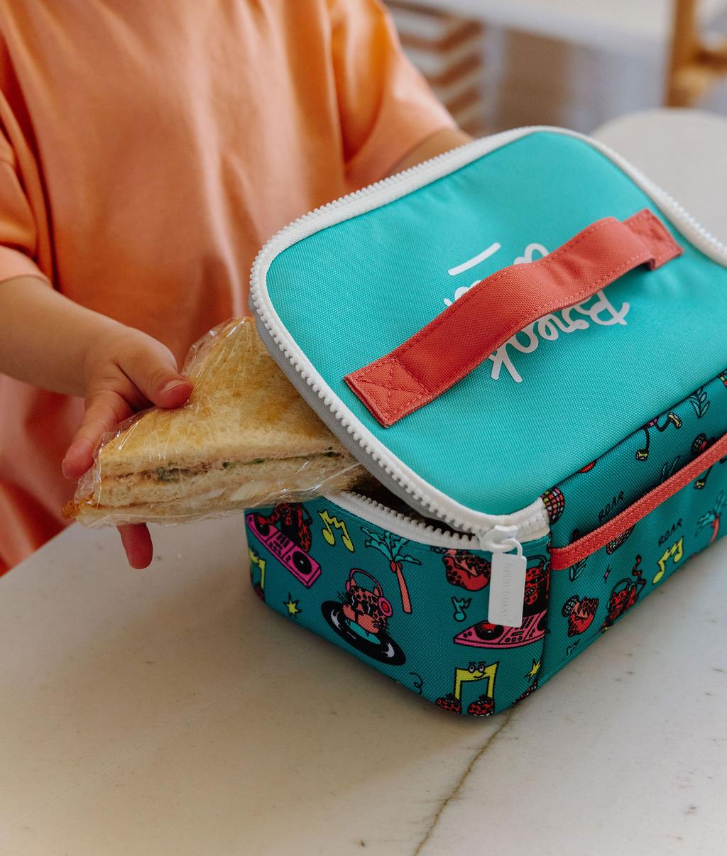 Sac repas enfant vert corail motif animaux Hello Hossy