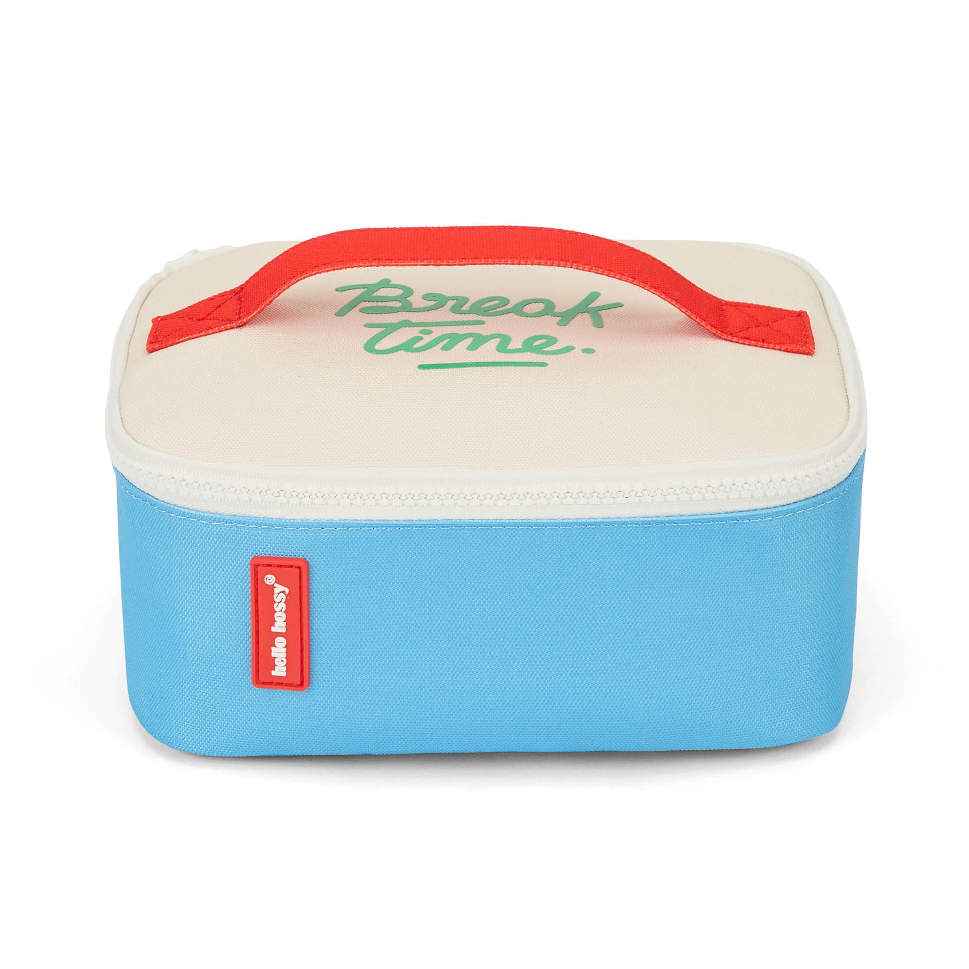 Sac repas enfant bleu détail rouge texte vert Hello Hossy