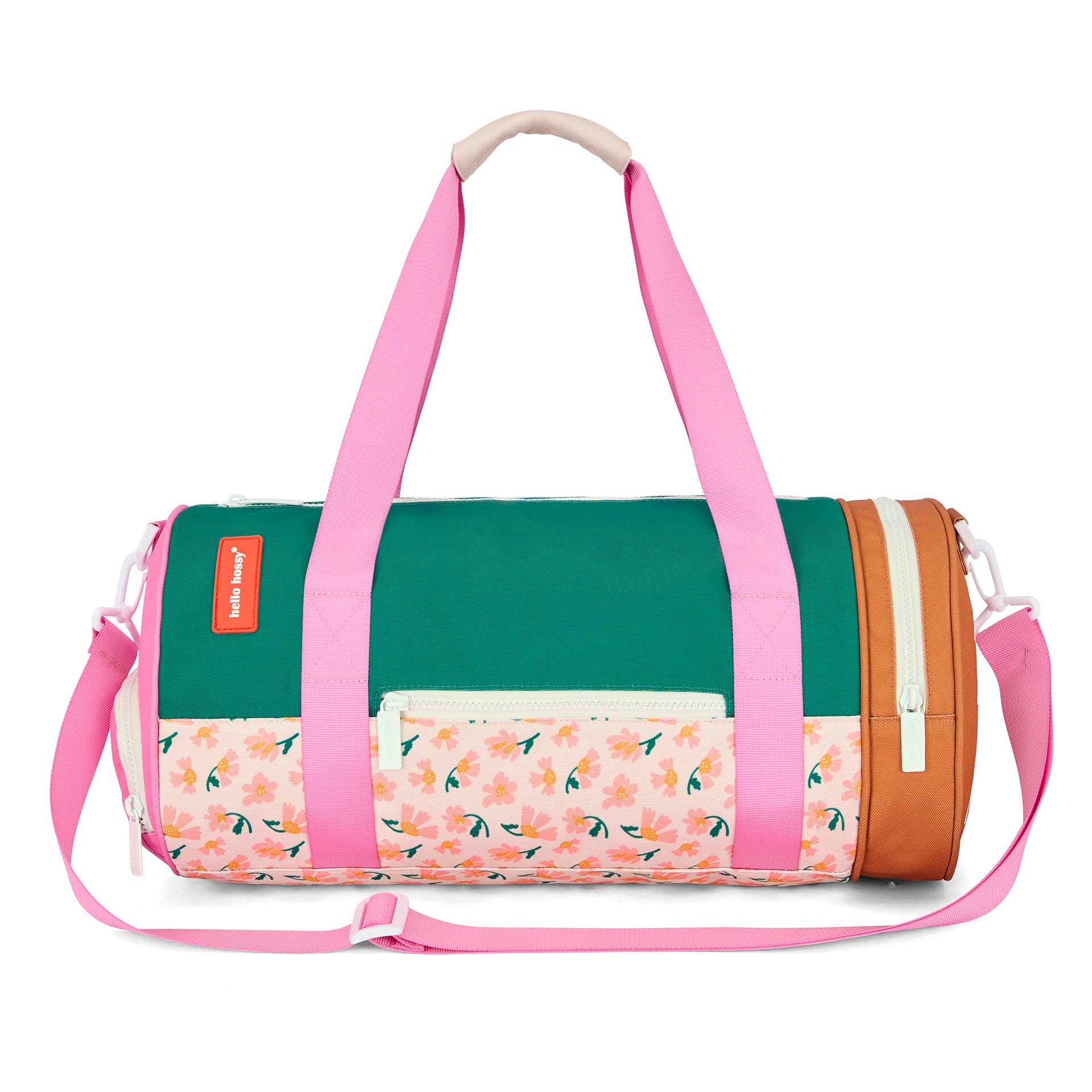 Sac de sport enfant vert rose marron motif fleurs Hello Hossy