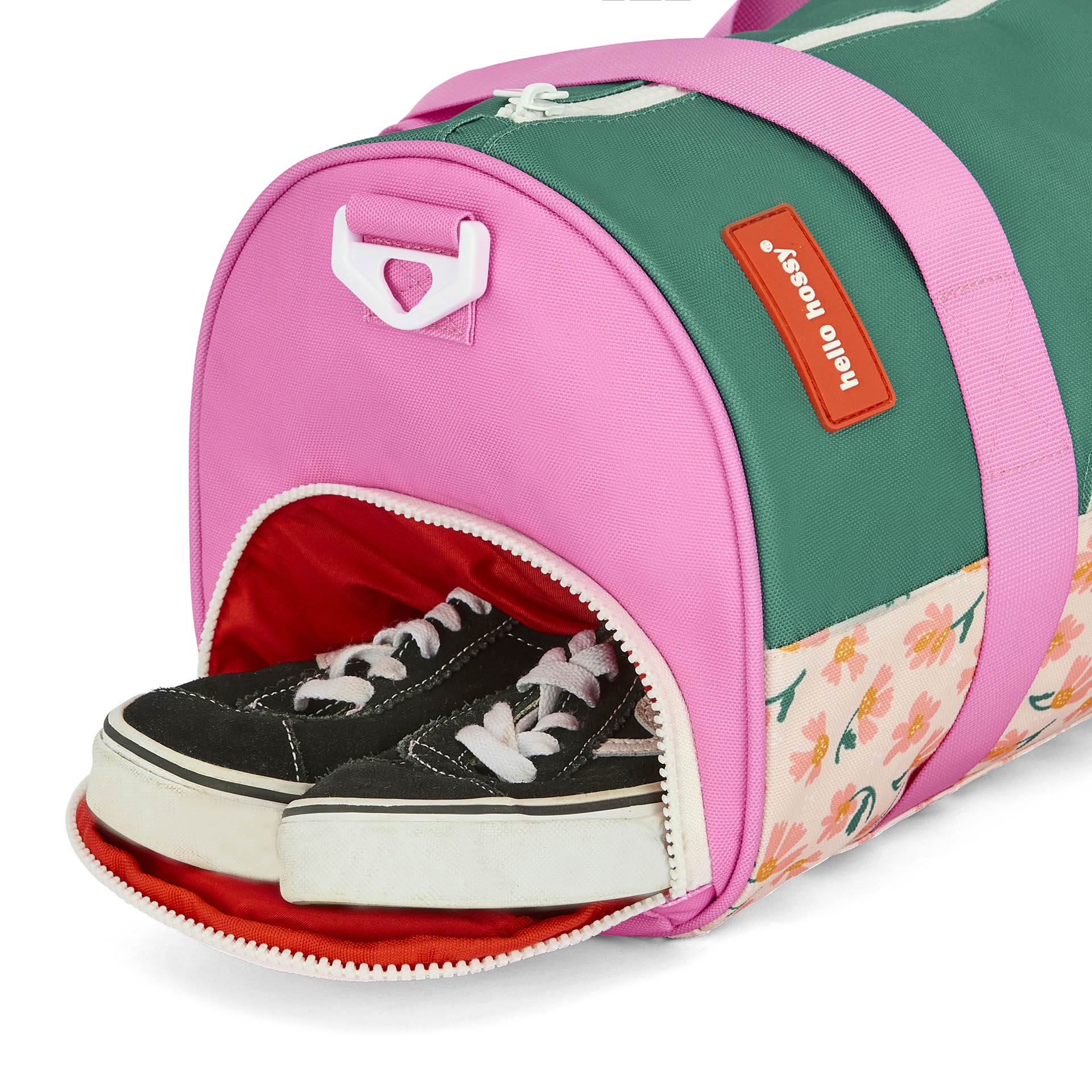 Sac de sport enfant vert rose motif fleurs compartiment chaussures Hello Hossy