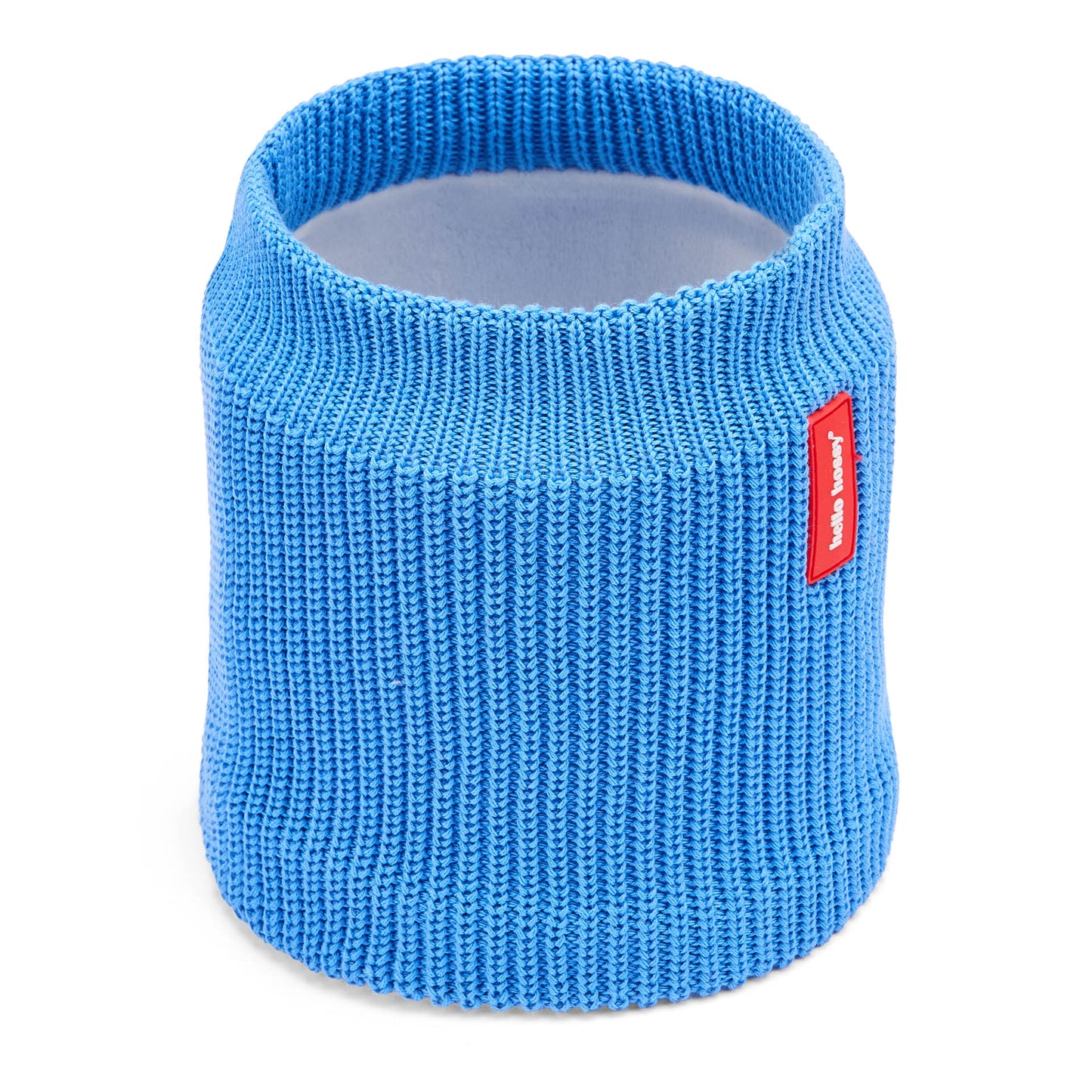 Snood enfant bleu tricoté intérieur polaire étiquette rouge Hello Hossy