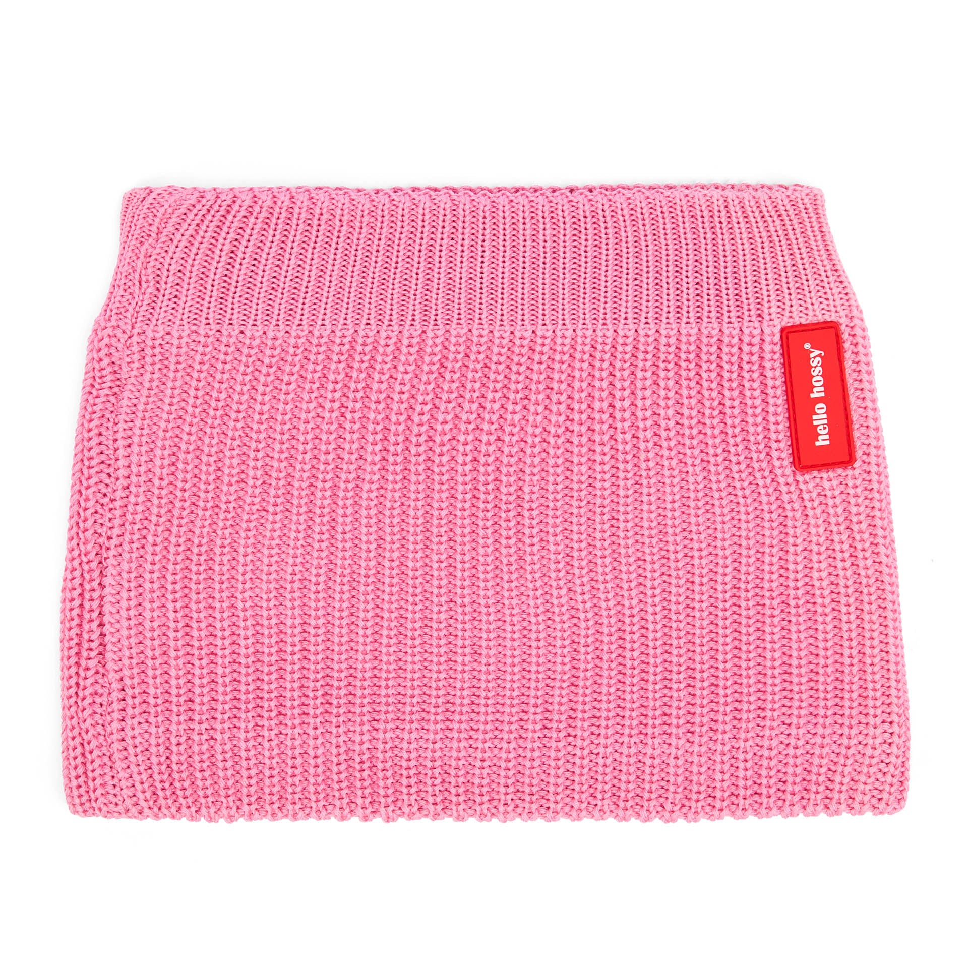 Snood enfant rose maille côtelée étiquette rouge Hello Hossy
