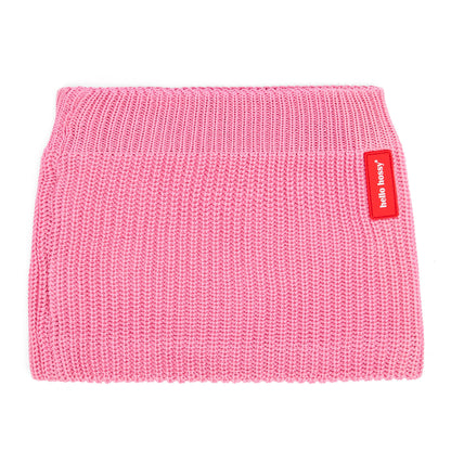 Snood enfant rose maille côtelée étiquette rouge Hello Hossy