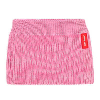 Snood enfant rose maille côtelée étiquette rouge Hello Hossy