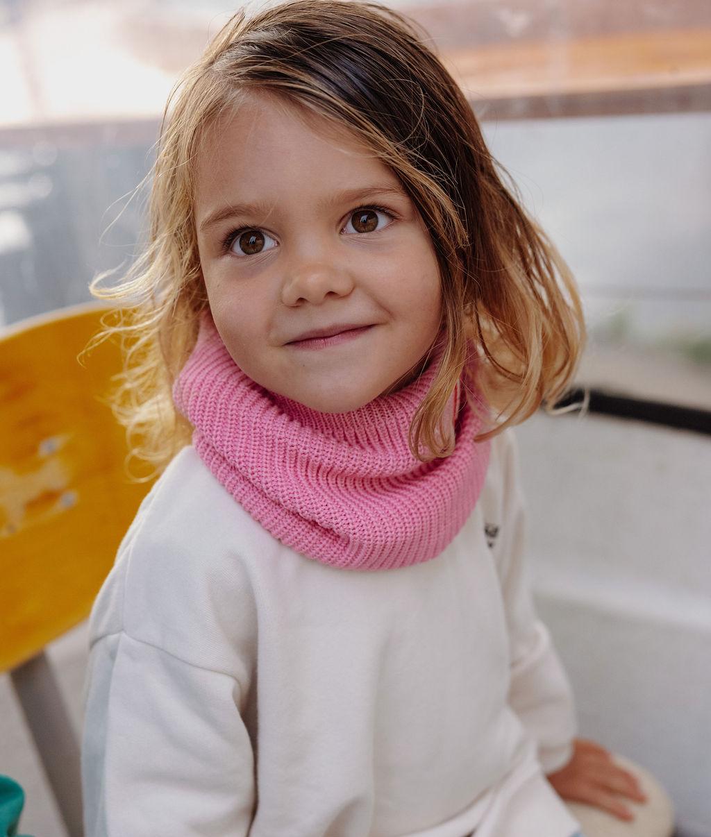 Snood enfant rose maille côtelée doublure polaire Hello Hossy