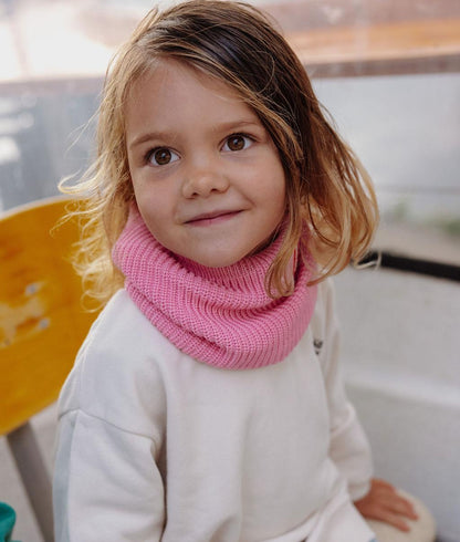 Snood enfant rose maille côtelée doublure polaire Hello Hossy