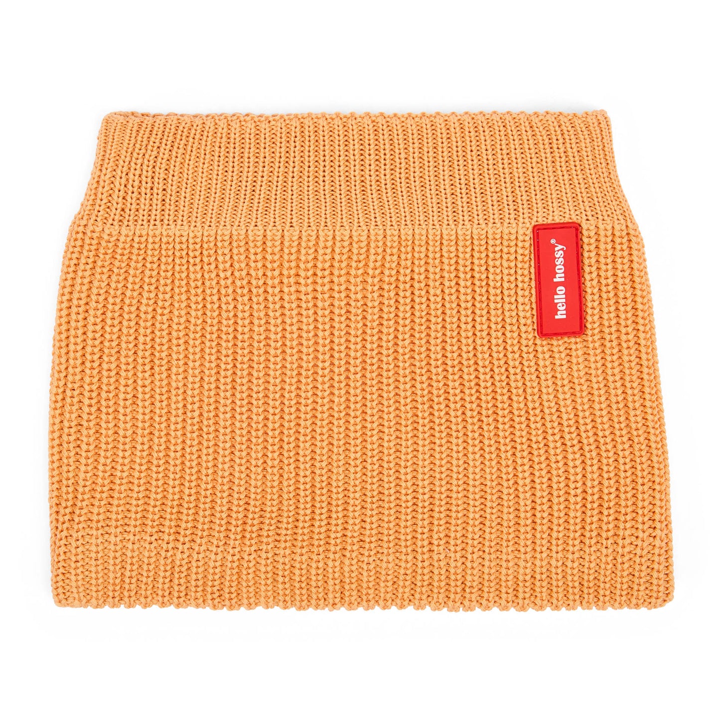 Snood enfant camel maille côtelée étiquette rouge Hello Hossy