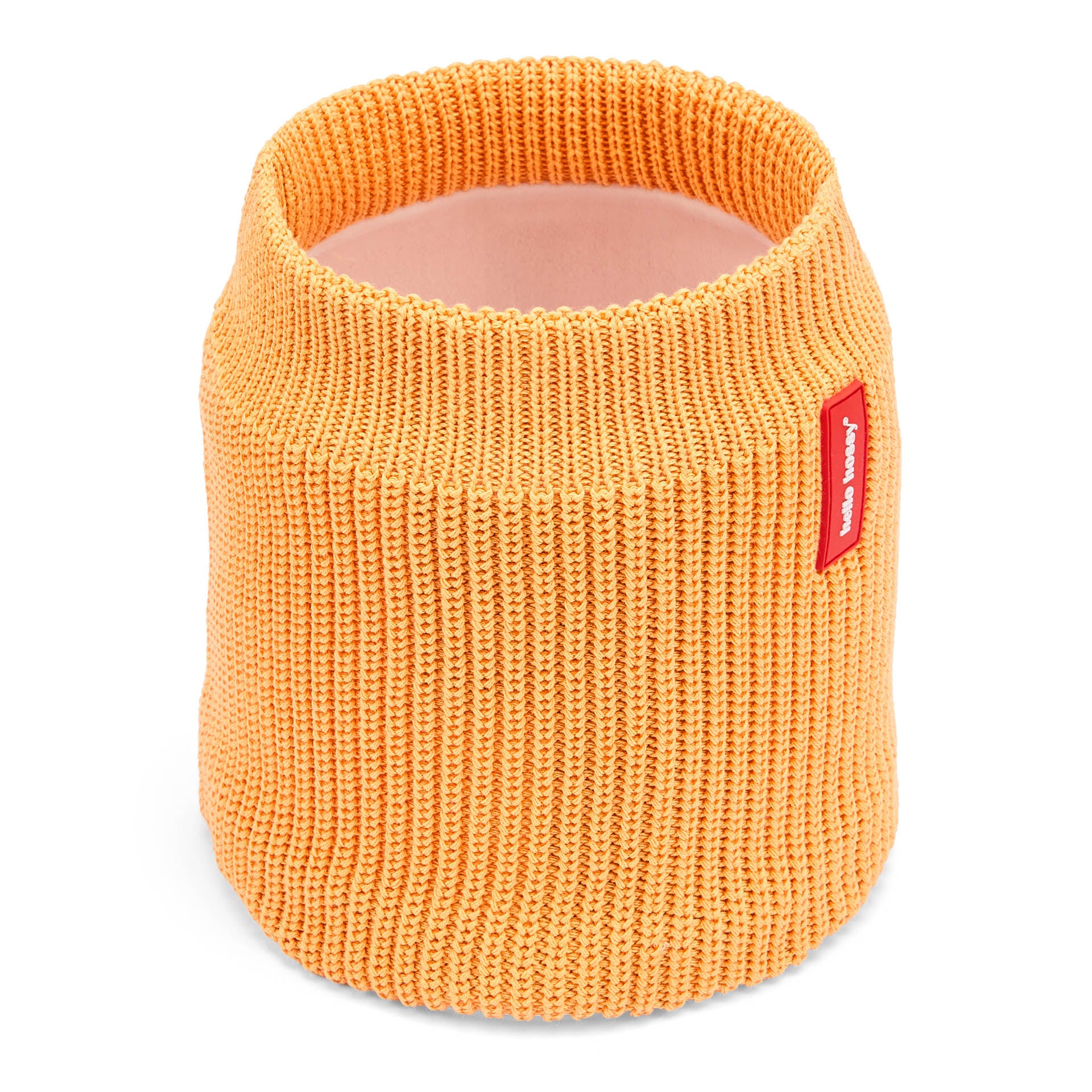 Snood enfant couleur camel maille côtelée détail étiquette rouge Hello Hossy