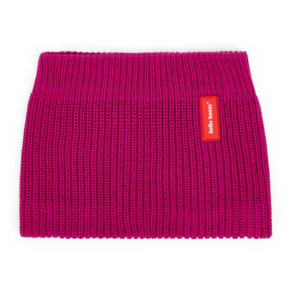 Snood enfant violet maille grosse côte étiquette rouge Hello Hossy