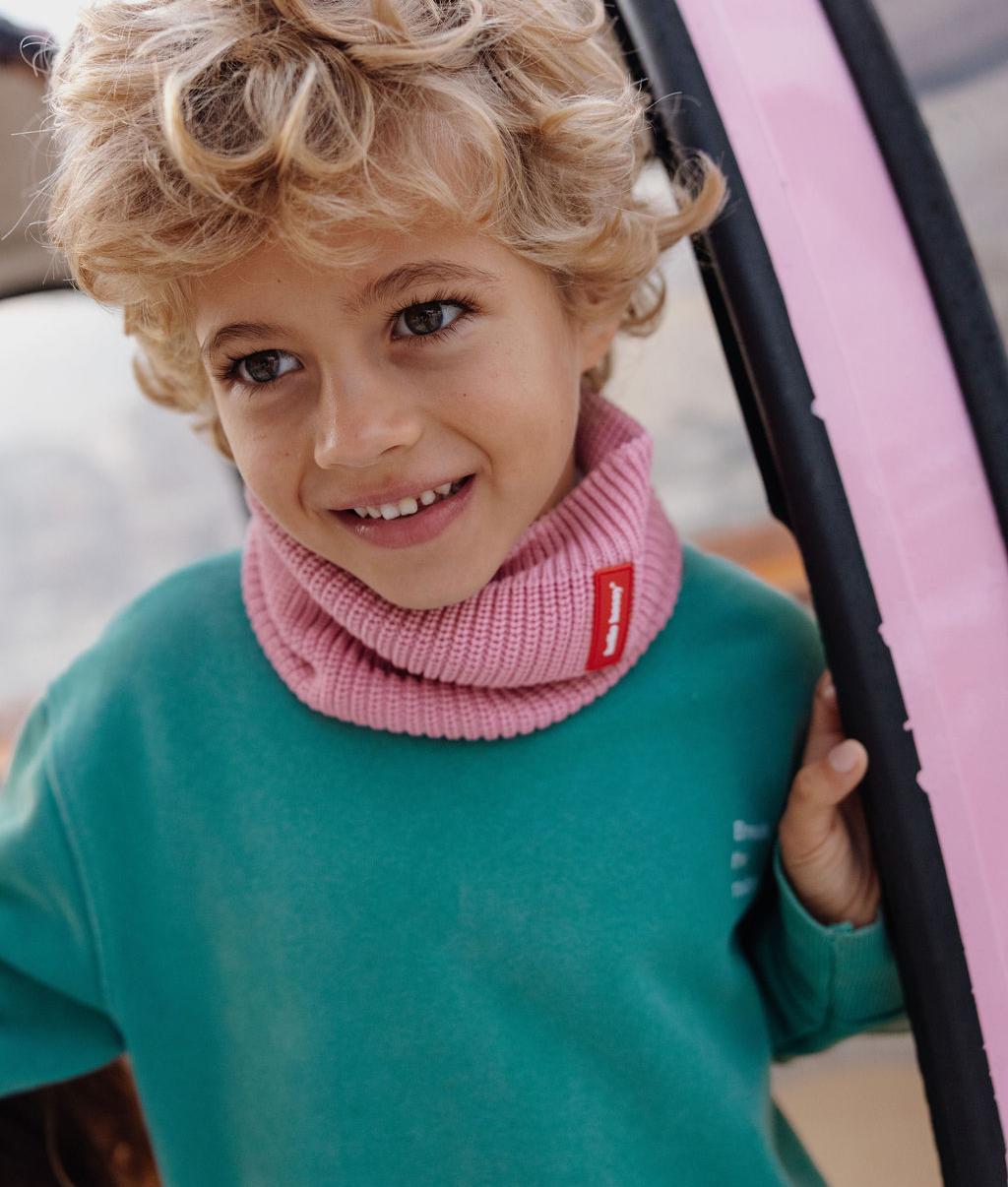 Snood enfant rose tricot doublure polaire Hello Hossy