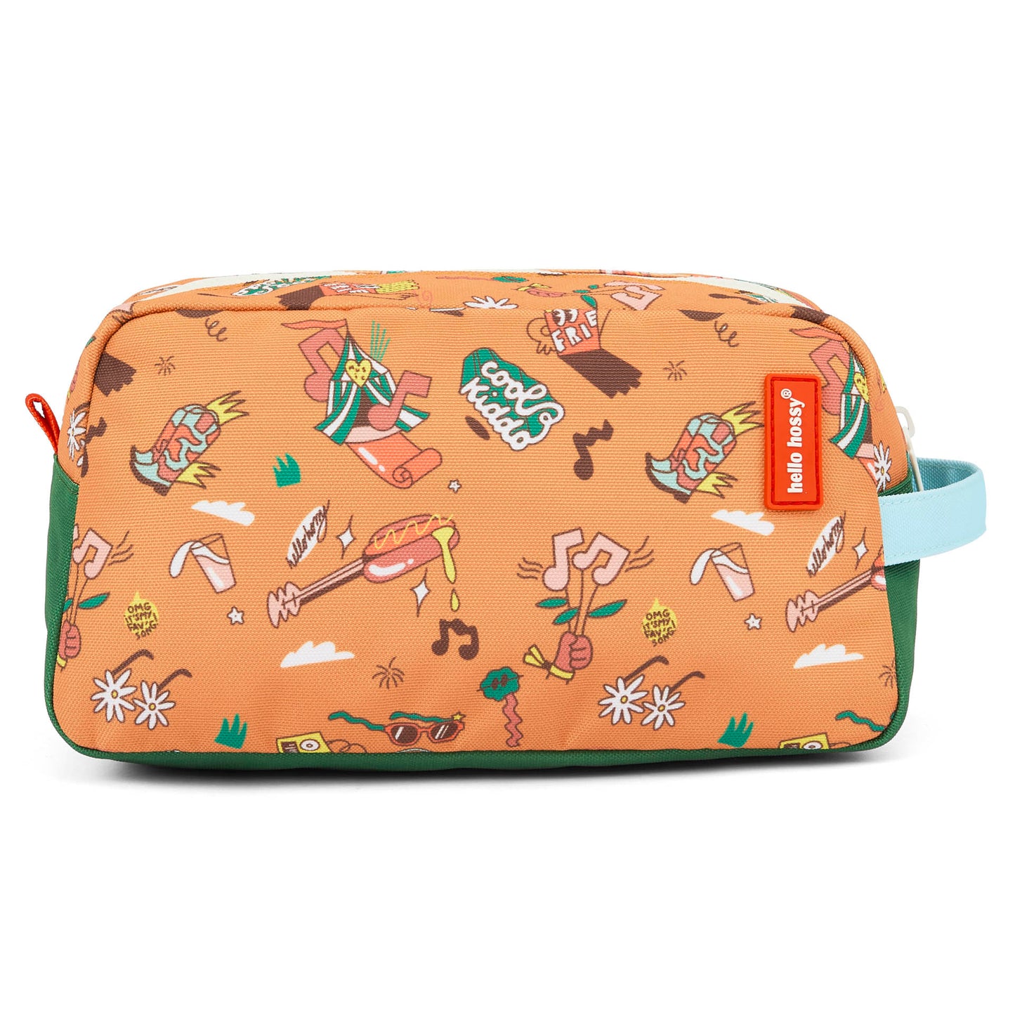 Trousse de toilette enfant marron motif musique poignée bleue Hello Hossy