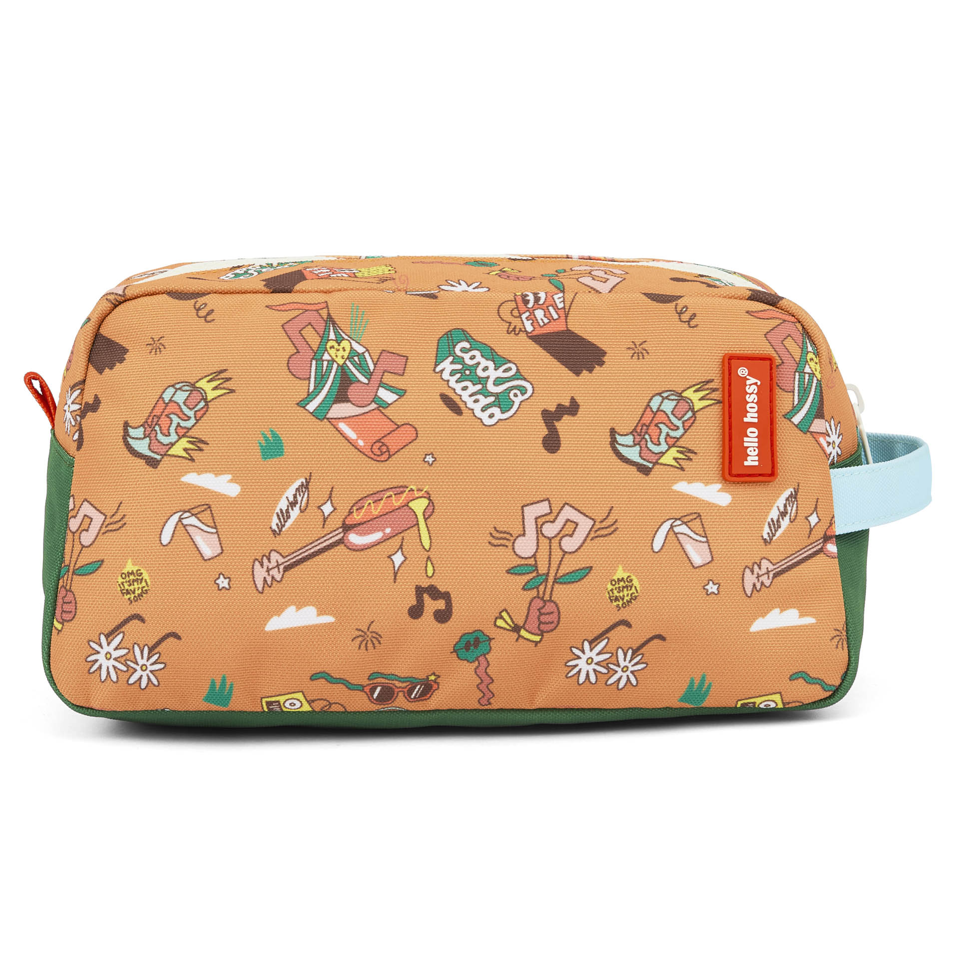 Trousse de toilette enfant marron motif musique poignée bleue Hello Hossy