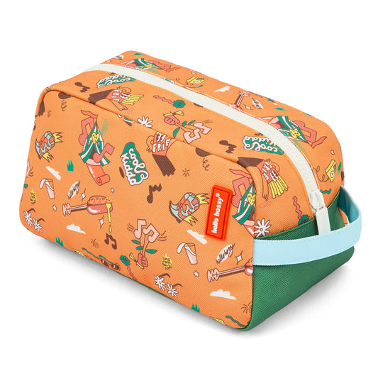 Trousse de toilette enfant orange motifs musique poignée bleue Hello Hossy