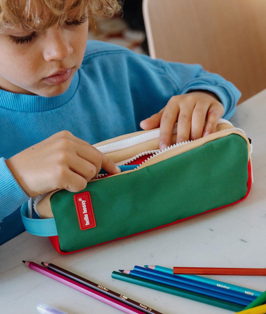 Trousse scolaire enfant vert double compartiment Hello Hossy